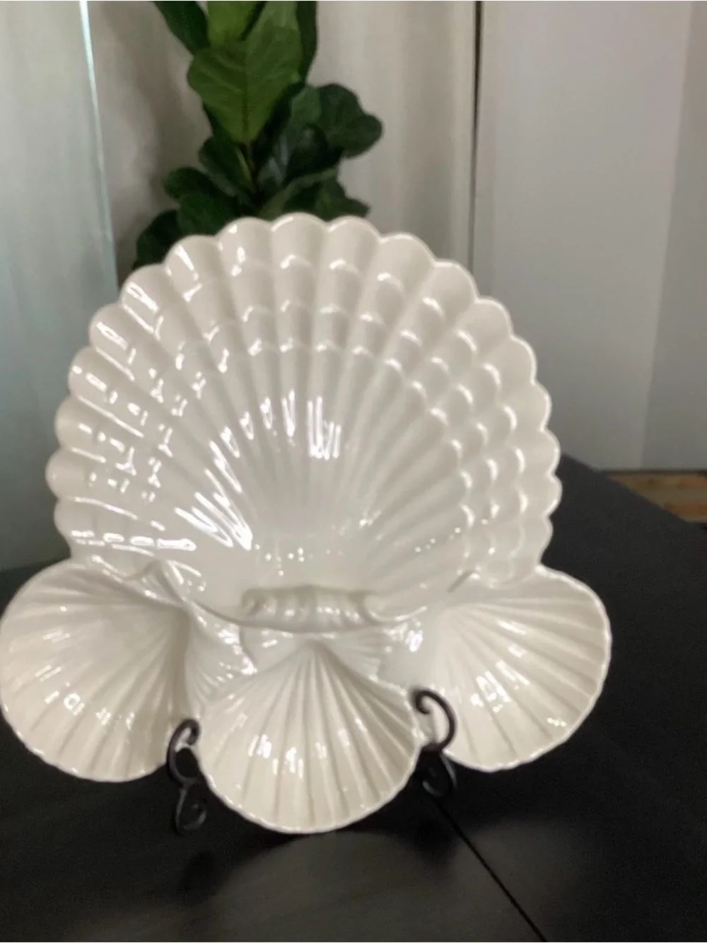 Vintage MCM Scallop Seashell Large Ceramic Serving Tray